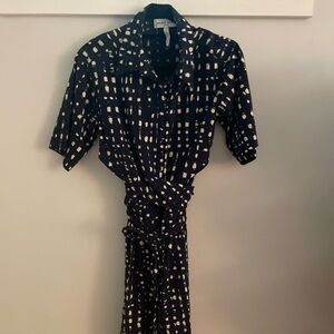 Apiece Apart Black and Cream Wrap Midi Dress